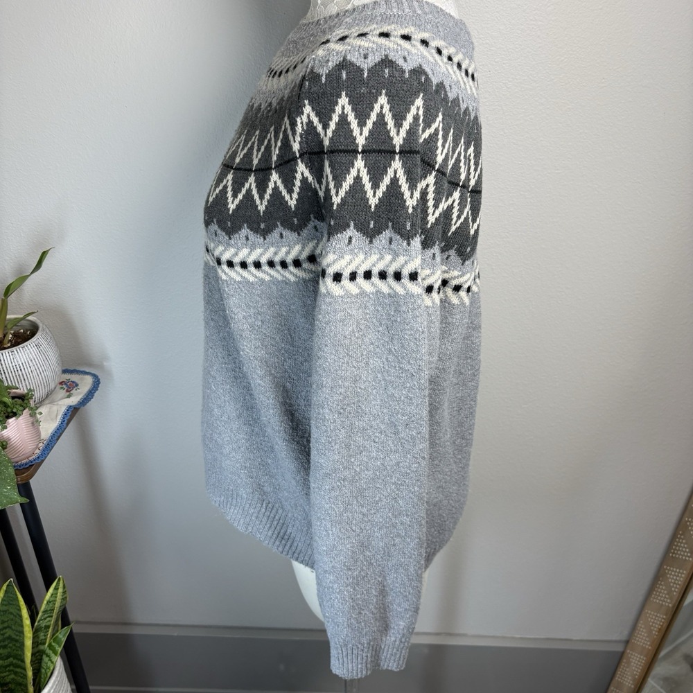 Weatherproof Vintage Women L Gray Sweater Fair Isle Nordic Knit SOME PILLING - Picture 5 of 14